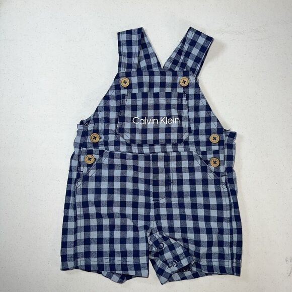 Calvin Klein Overalls Coverall Jumper Baby 3-6 months Blue Plaid - Picture 1 of 4
